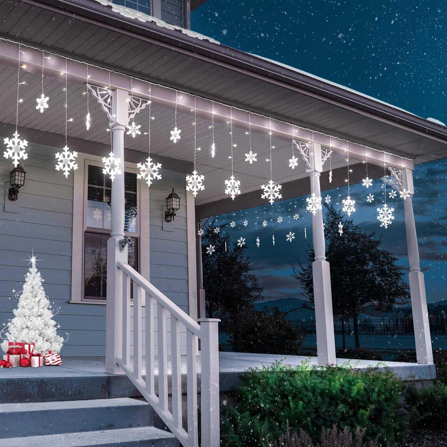 Jofios Christmas Snowflake Lights Outdoor Led Snowflake Icicle Christmas Lights With Drops